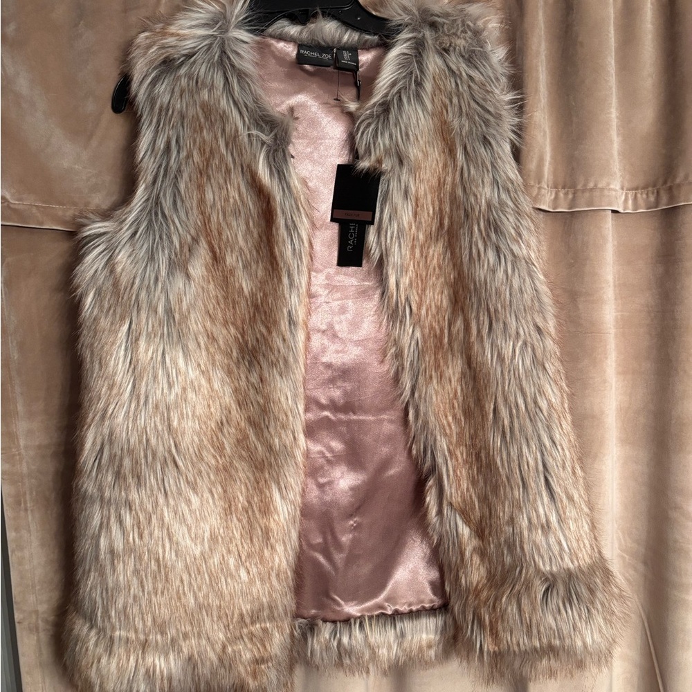 Rachel Zoe Faux Fur Vest in Tan and Cream